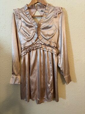 Ruffled Satin Mini Dress in Champagne Pink